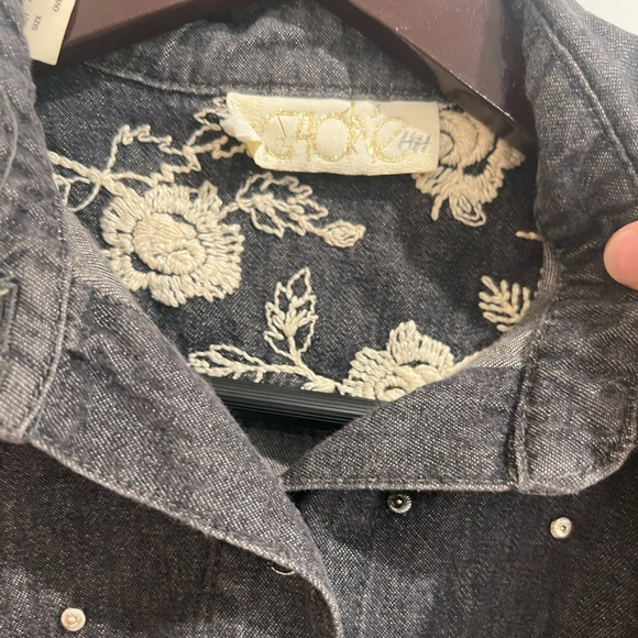 Vintage Cache Floral Embroidered Denim Shirt Jacket S Boho Western Studded USA - Picture 4 of 7